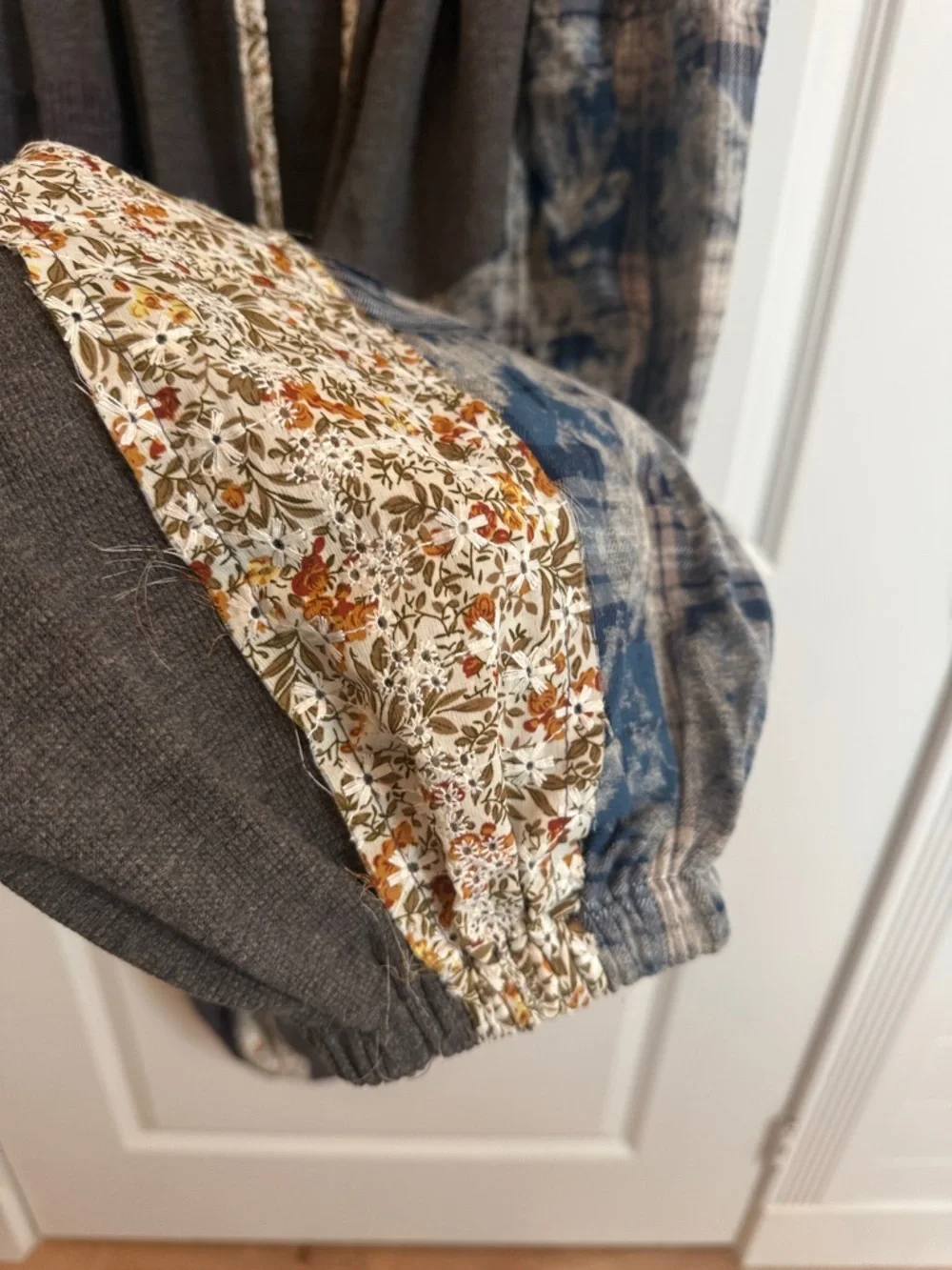 POL Gray Jogger Pants with Blue Patchwork and Floral Drawstrings - Picture 7 of 17
